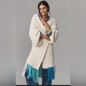 NWT by Anthropologie Long Cardigan with Blue Fringr